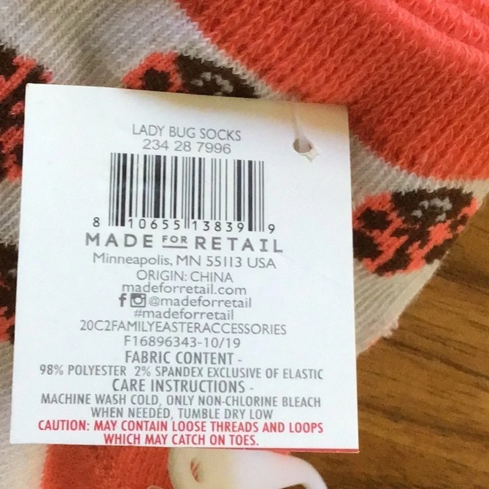 Vibrant Ladybug and Bee Crew Socks for Fun Fashion - NWT